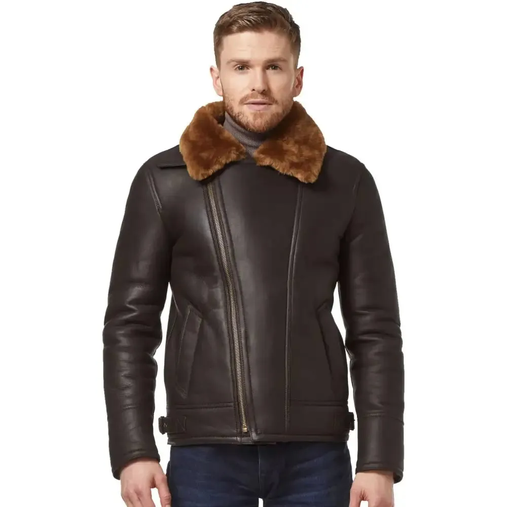 Men's Brown Ginger Aviator Bomber Cross Zipper Leather Jacket