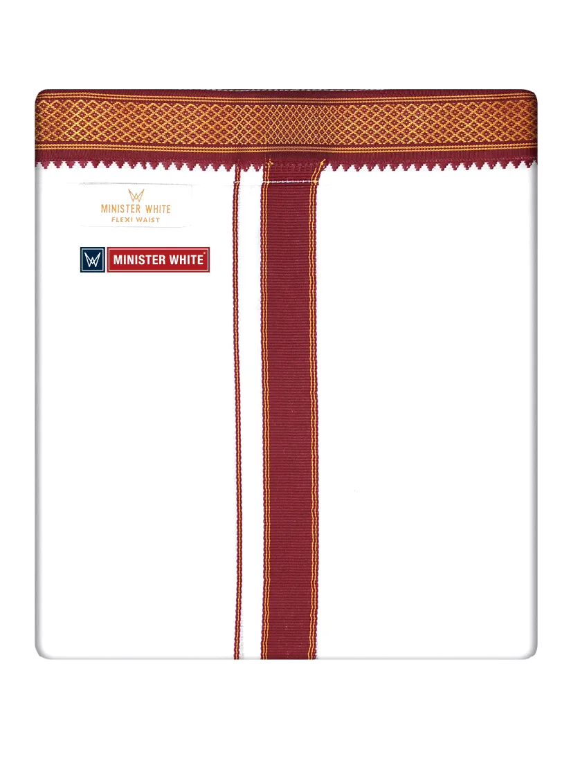 Mens Cotton White Colour Double Layered with Myilkhgan Border Velcro Pocket Dhoti - Kanishka
