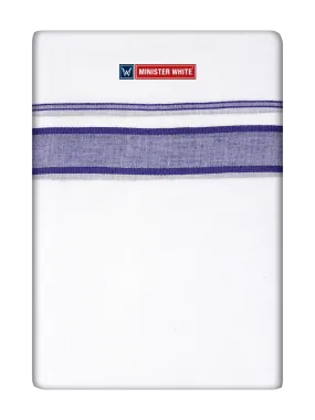 Mens Cotton White Double Layered Dhoti with Purple Fancy Kara- Empuran