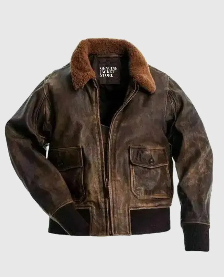 Men's Distressed Brown Flight Bomber Jacket