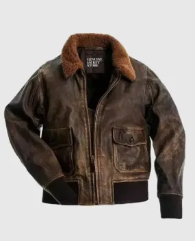 Men's Distressed Brown Flight Bomber Jacket