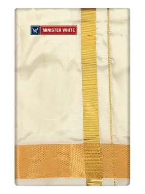 Mens Silk Mix Double Layer Cream Dhoti with 100K Gold Jari Border - Prince 100K