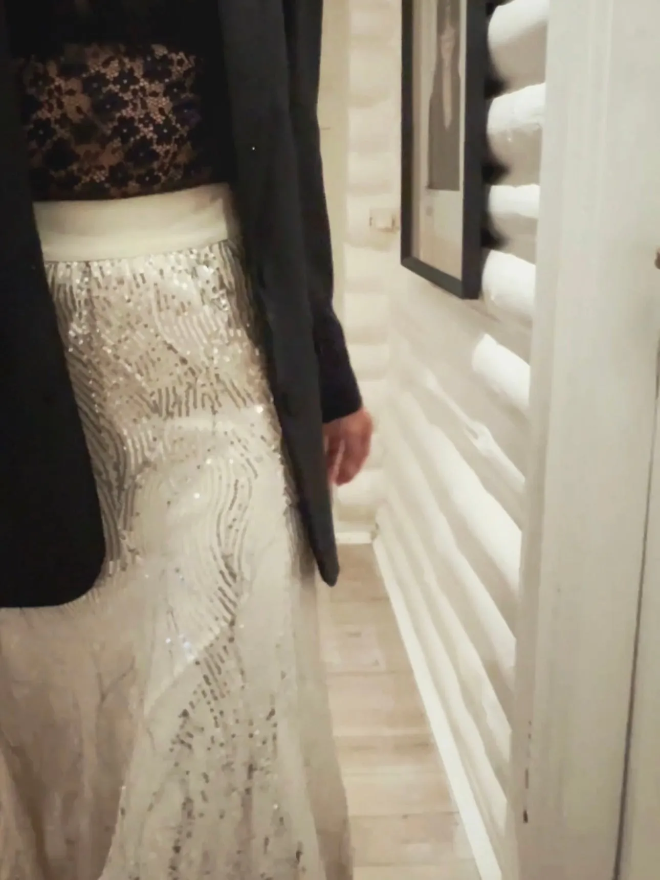 MIDI SKIRT WITH SEQUINS - OFF WHITE