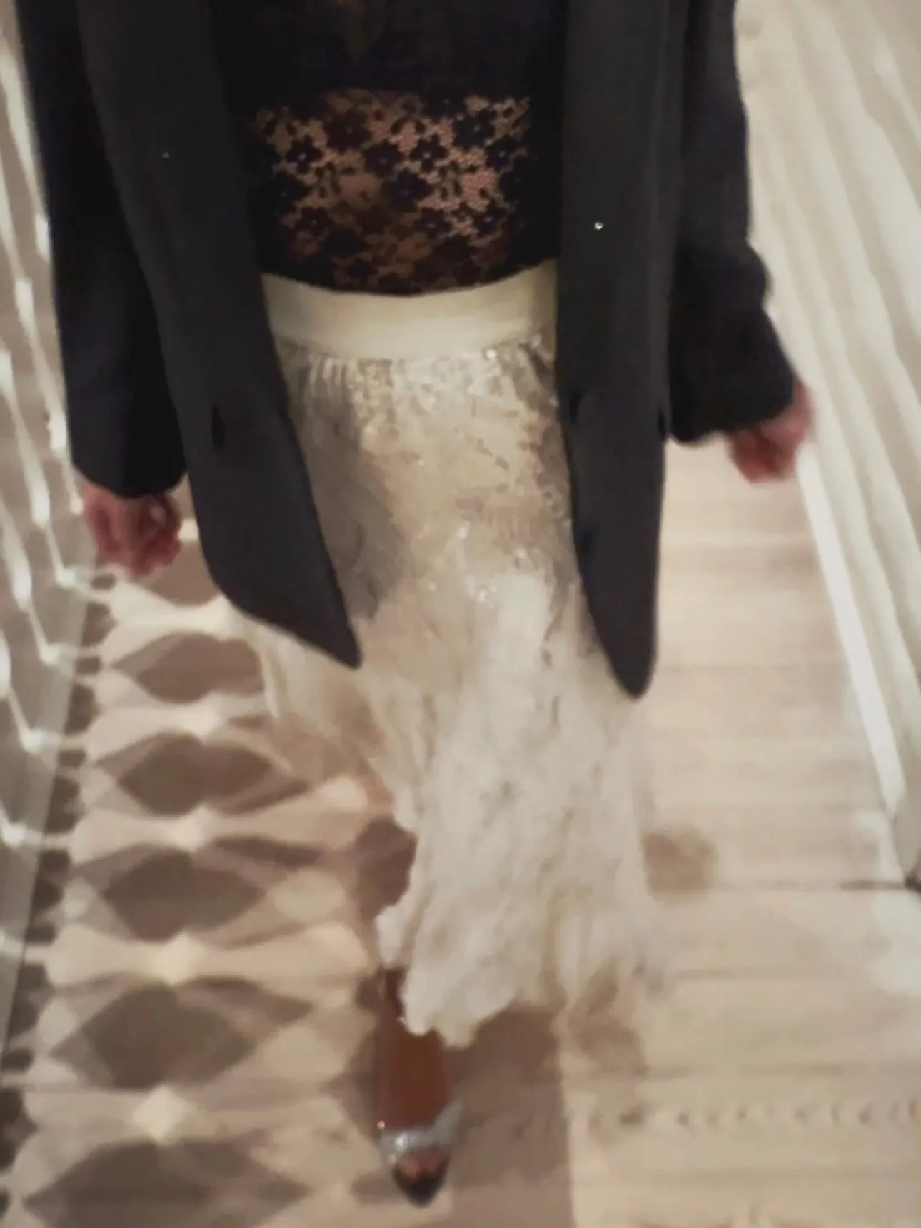 MIDI SKIRT WITH SEQUINS - OFF WHITE