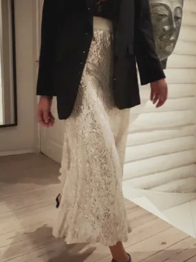 MIDI SKIRT WITH SEQUINS - OFF WHITE