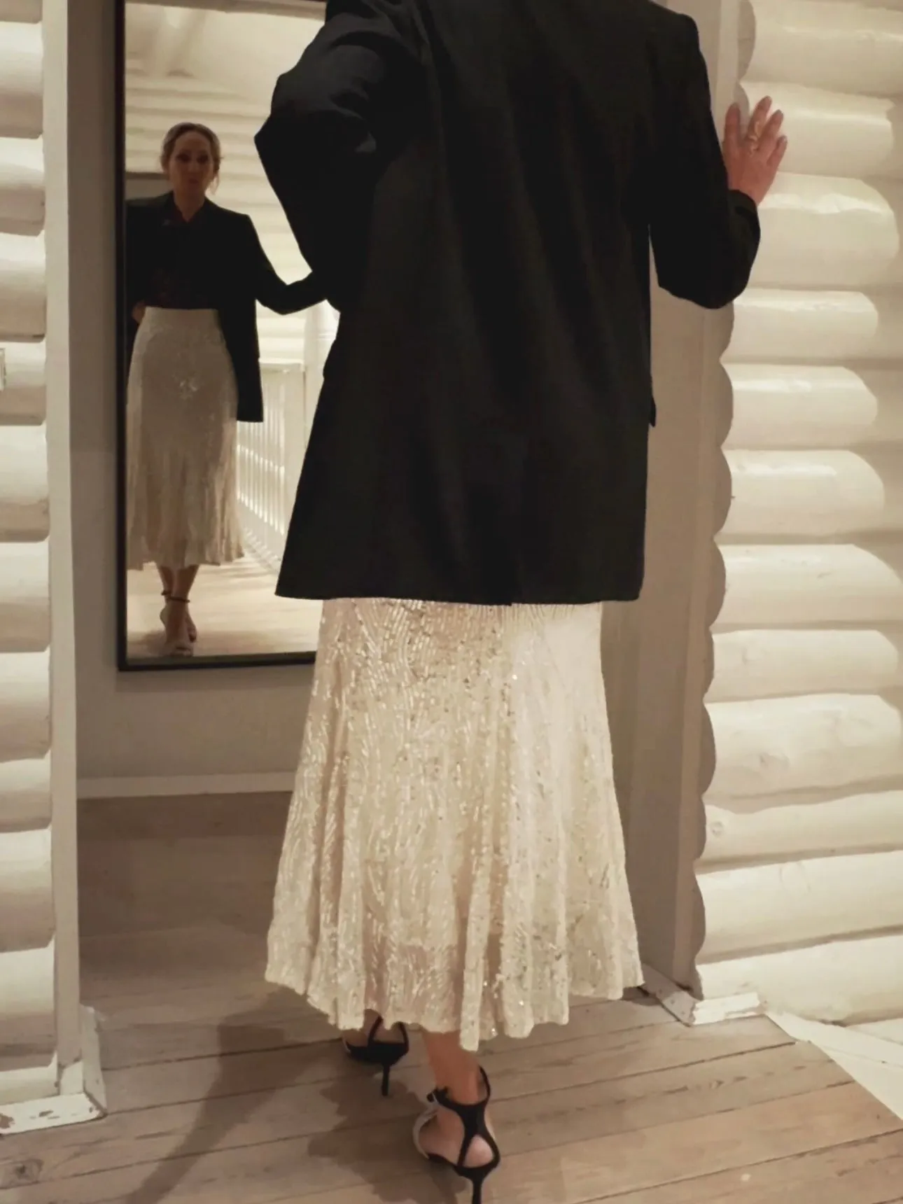MIDI SKIRT WITH SEQUINS - OFF WHITE
