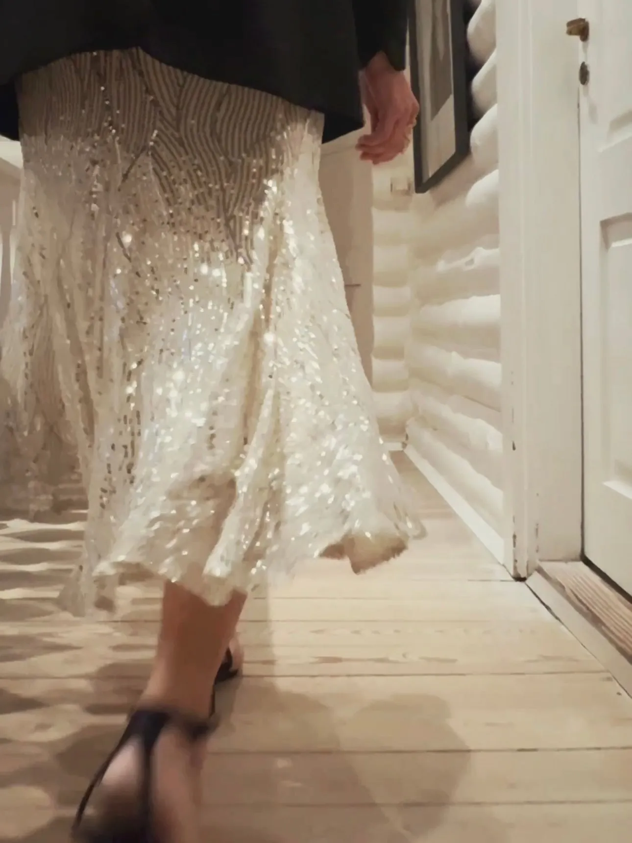 MIDI SKIRT WITH SEQUINS - OFF WHITE