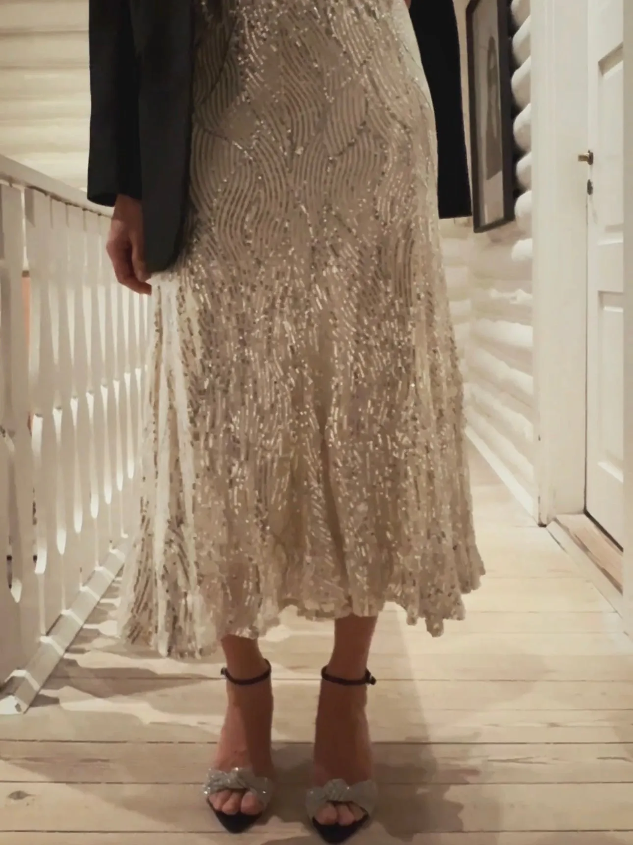 MIDI SKIRT WITH SEQUINS - OFF WHITE
