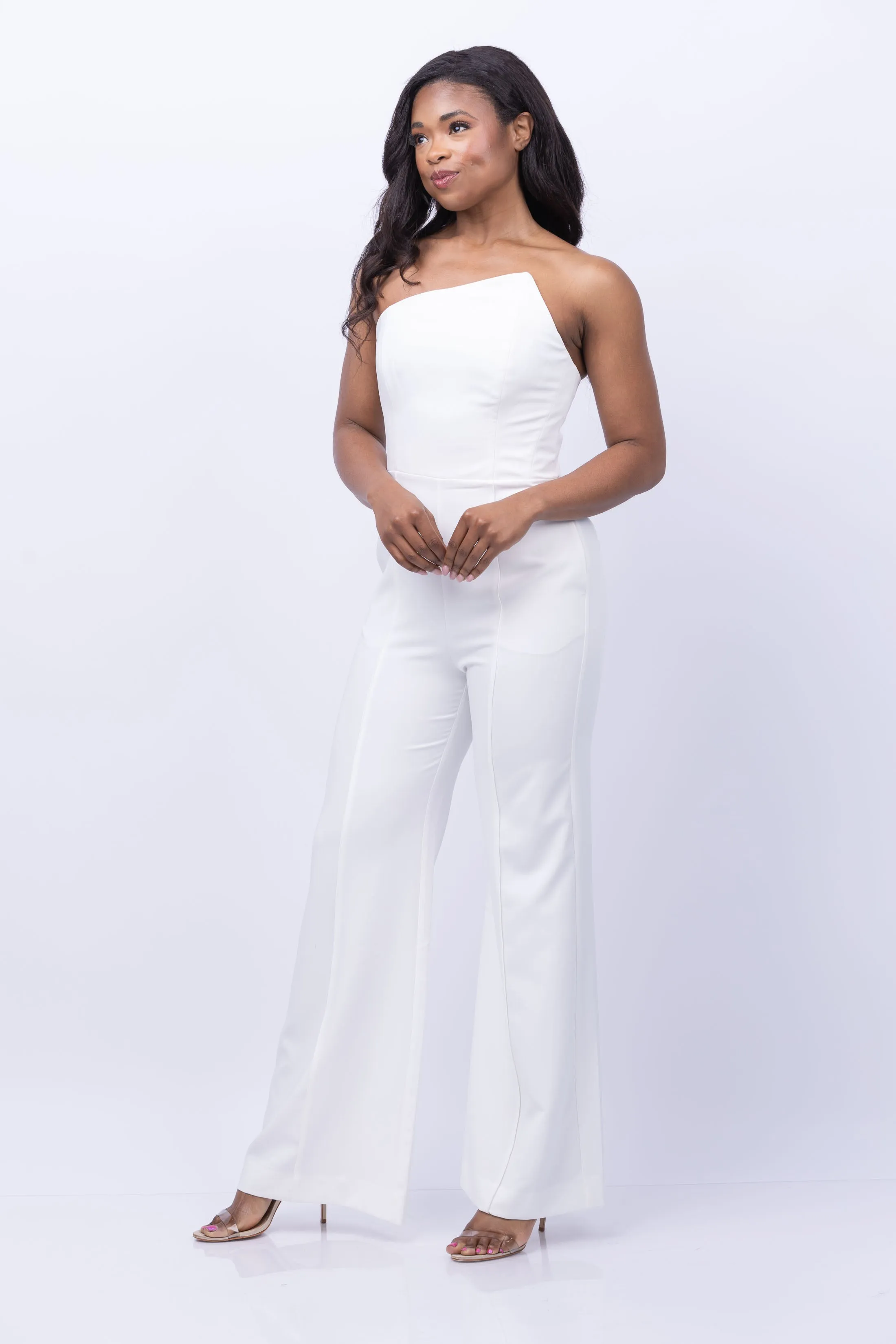 Milly Atlas Cady One Shoulder Jumpsuit in Ecru