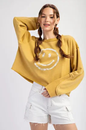 Mineral Washed Yellow Smiley Face Top