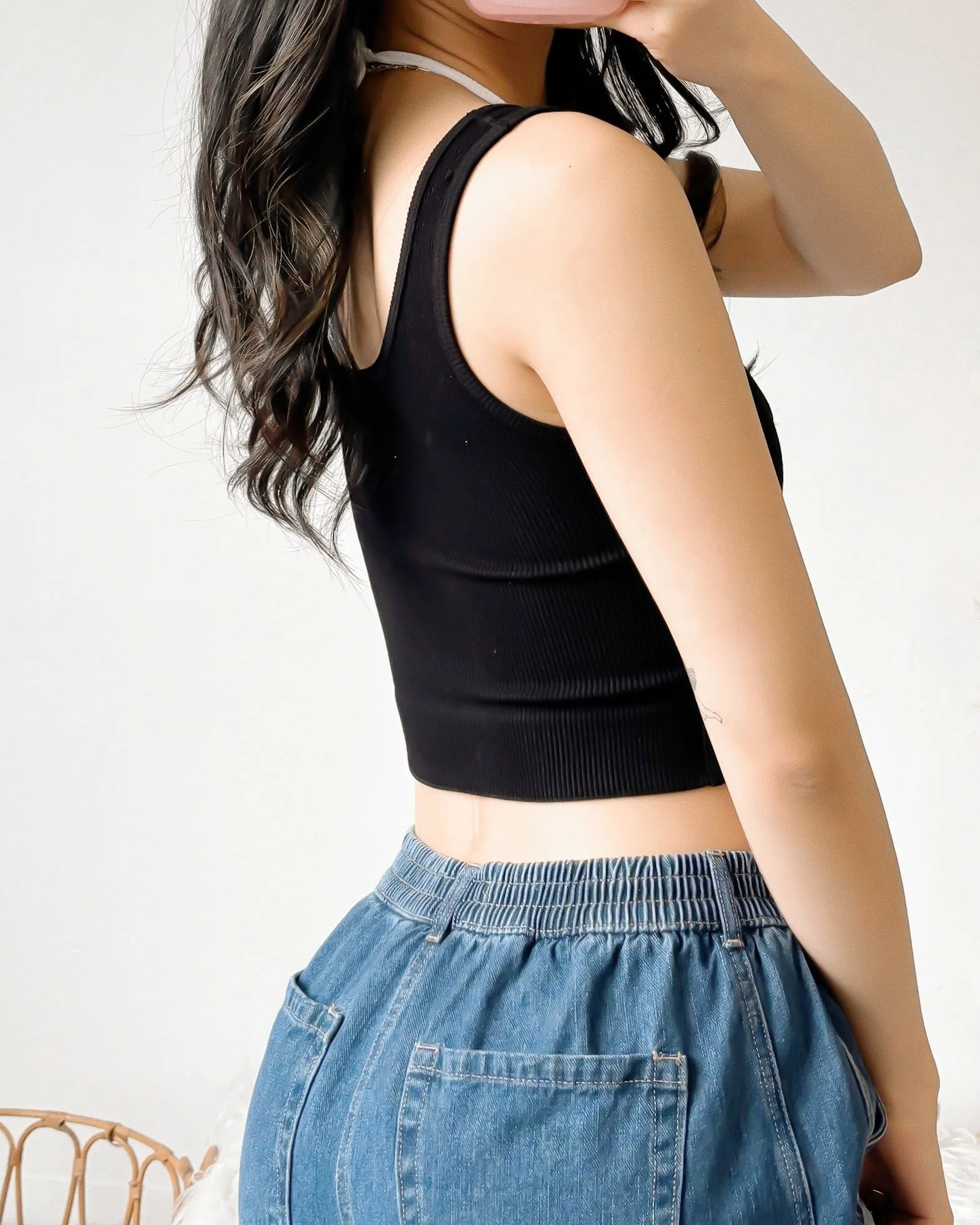 NAOMI DOUBLE LAYER CORSET CROP TOP (CREAM/TAN)