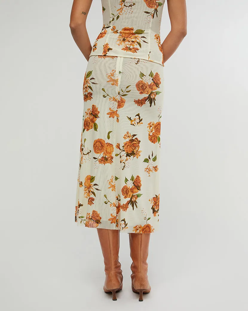 Neutral Floral Midi Skirt
