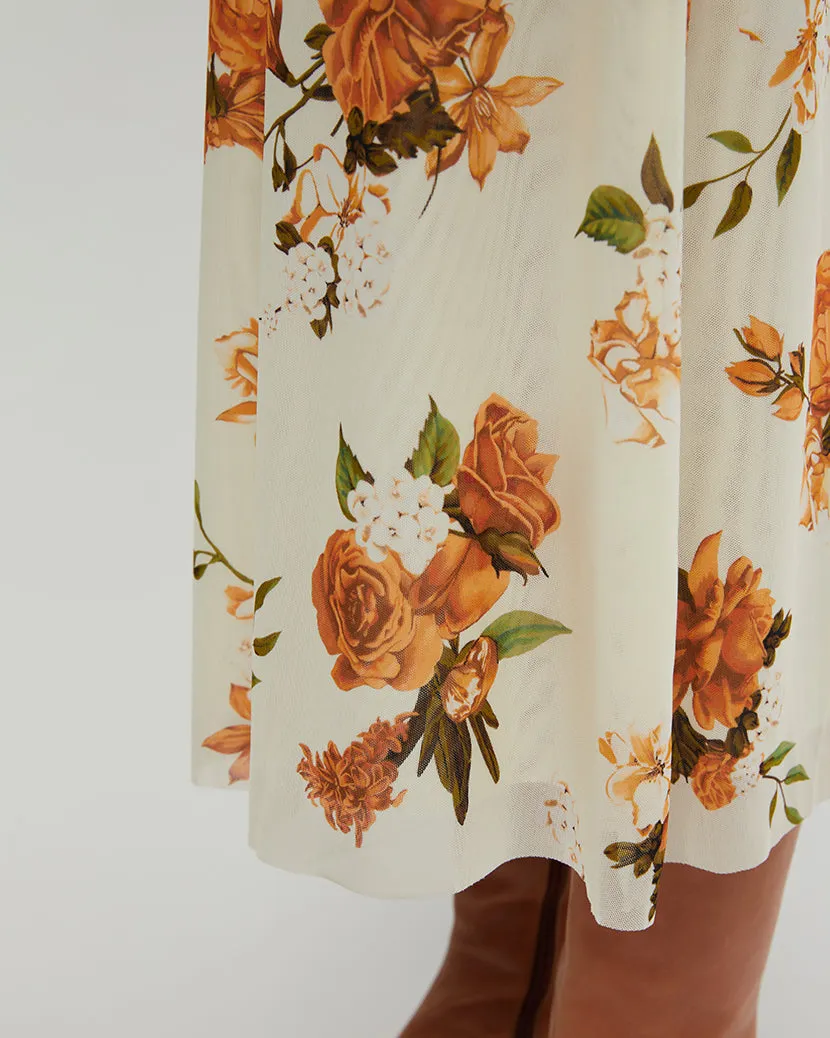 Neutral Floral Midi Skirt