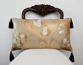 Obi cushion - gold and silver flowers.  Vintage silk obi brocade.