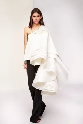 One-Shoulder Asymmetric Blouse with Flared Pants