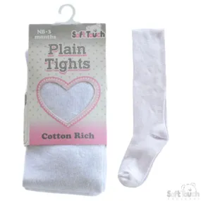 Plain White Cotton Tights - NB-3 Months - ( T80-W)