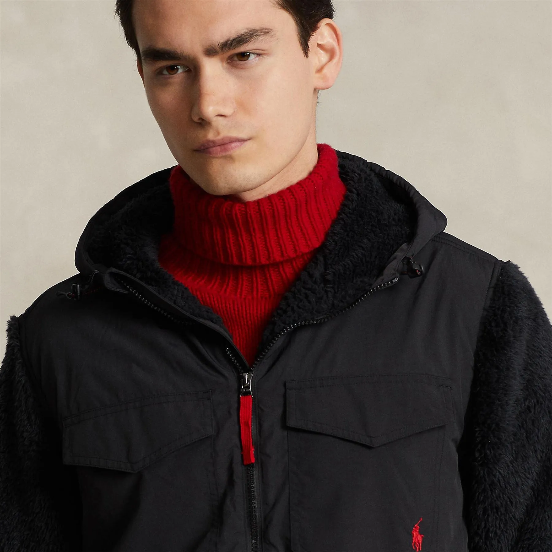Polo Golf Knitted Hooded Fleece Polo Black - AW23