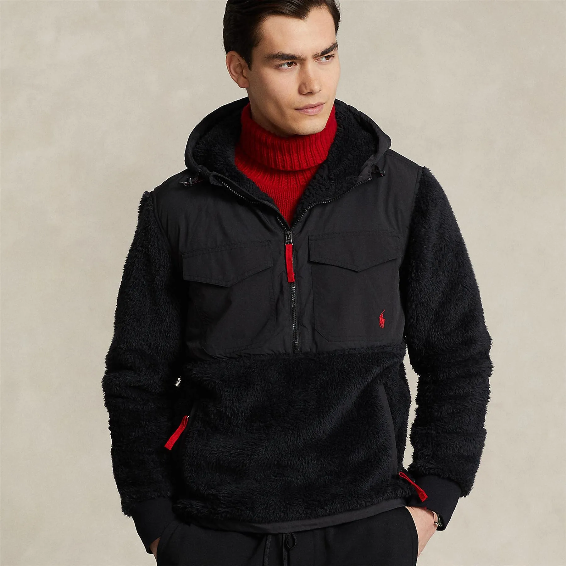 Polo Golf Knitted Hooded Fleece Polo Black - AW23