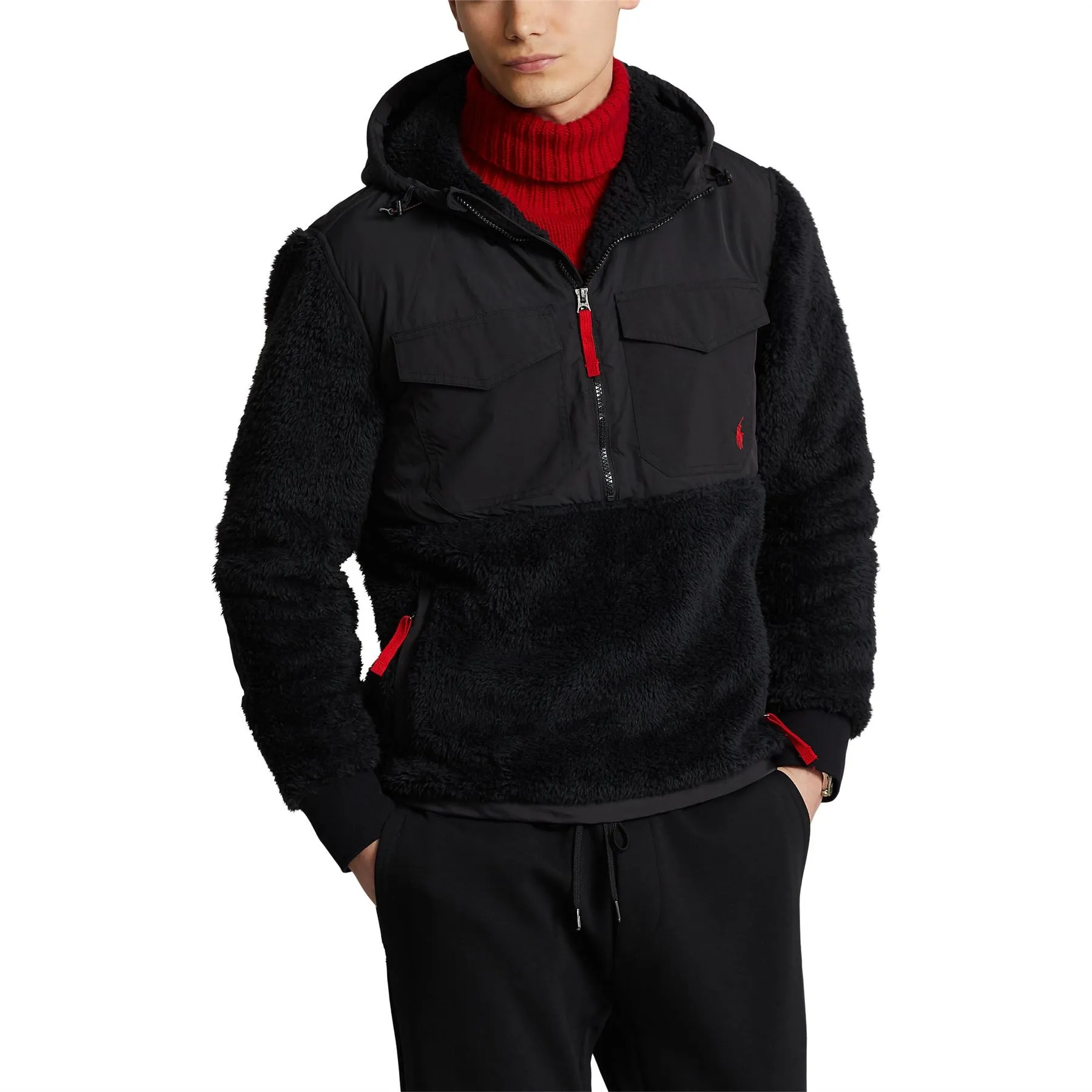 Polo Golf Knitted Hooded Fleece Polo Black - AW23