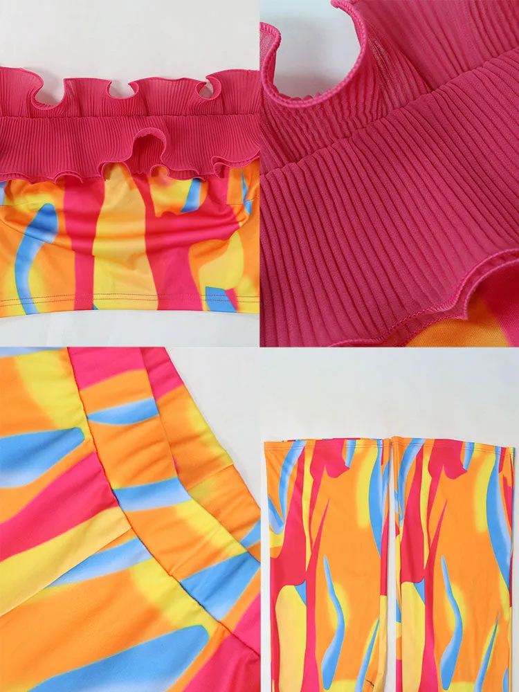 Printed Top and Loose Flared Pants Set