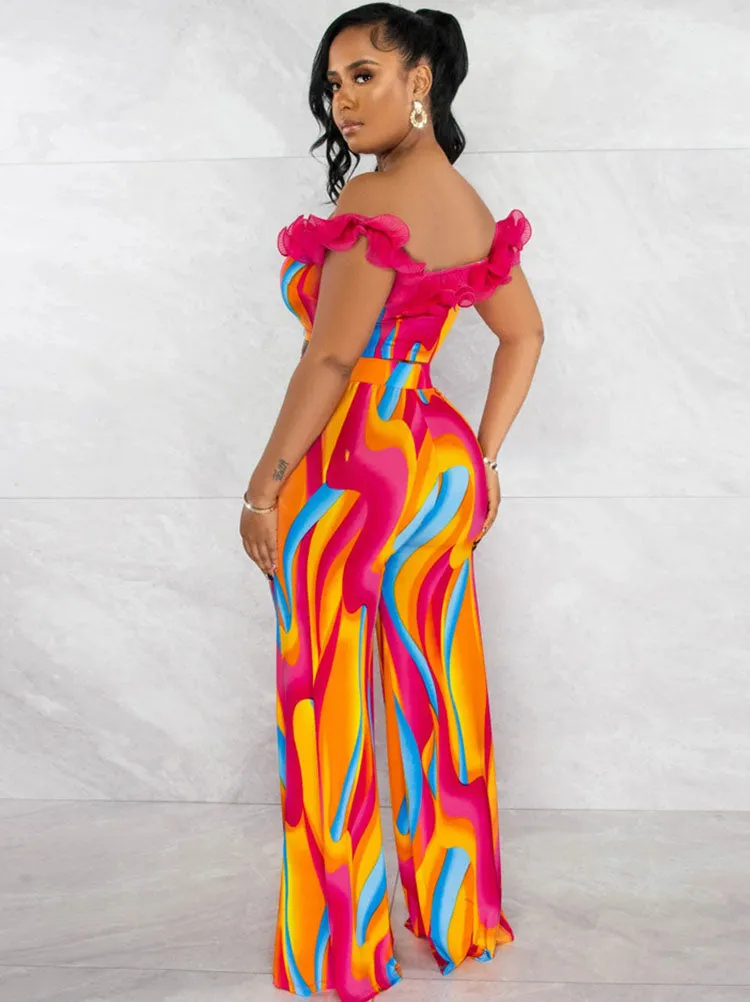 Printed Top and Loose Flared Pants Set