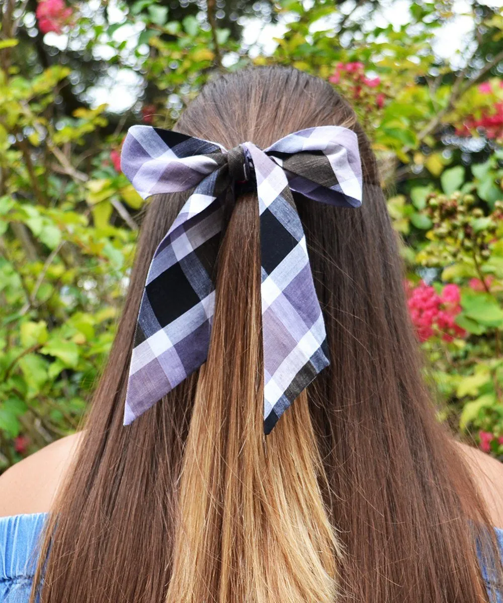 Purple, Taupe and Black Plaid Women's Hair Tie