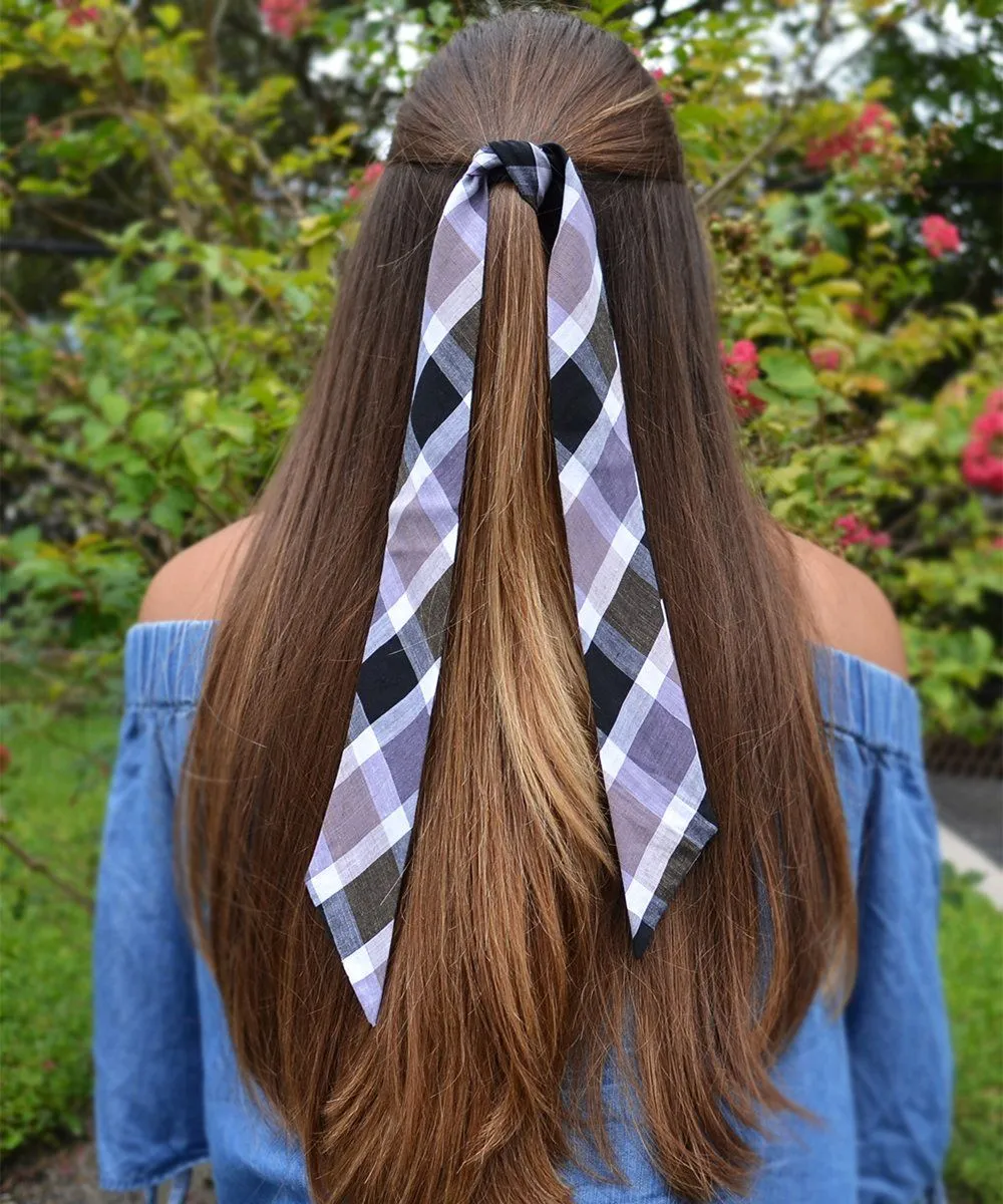Purple, Taupe and Black Plaid Women's Hair Tie