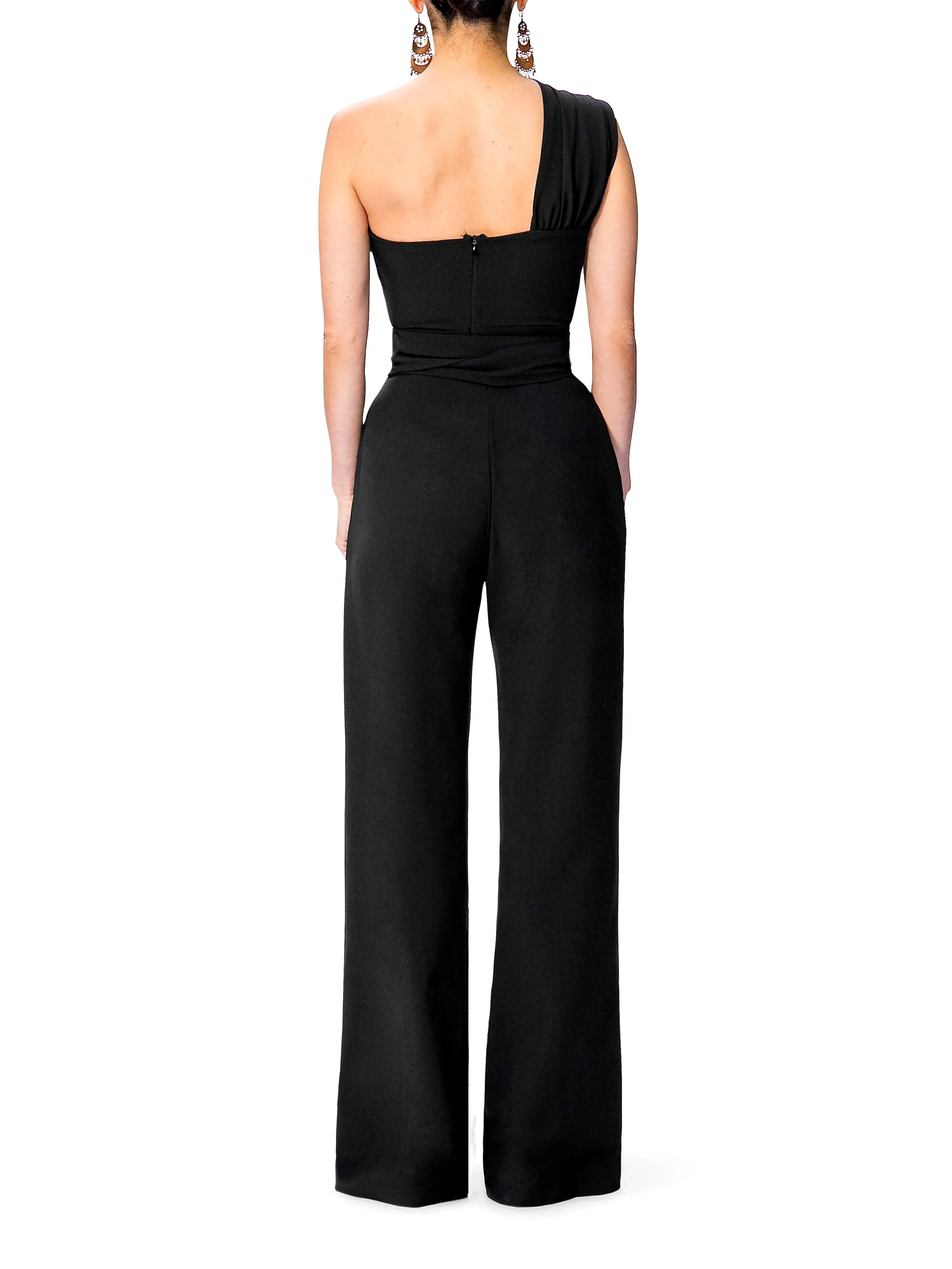 "Nix" One Shoulder Drape Jumpsuit w/Belt