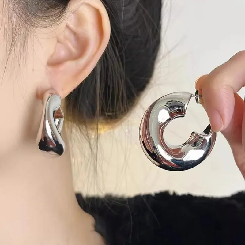 Retro Stainless Steel Chunky C Shape Glossy Gold Plated New Earring