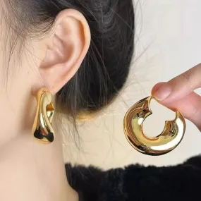 Retro Stainless Steel Chunky C Shape Glossy Gold Plated New Earring