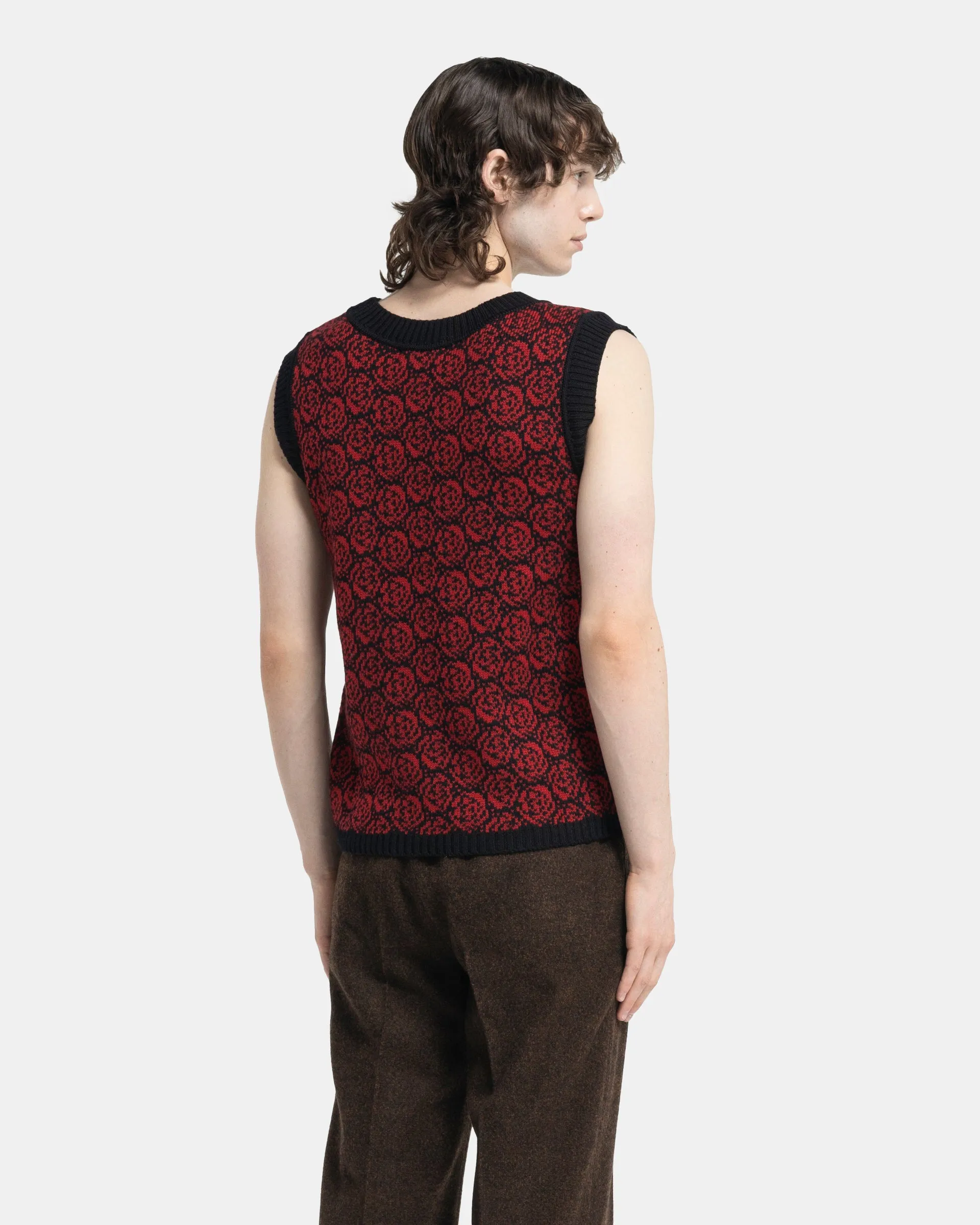 Rose Jacquard Tank Top in Black and red