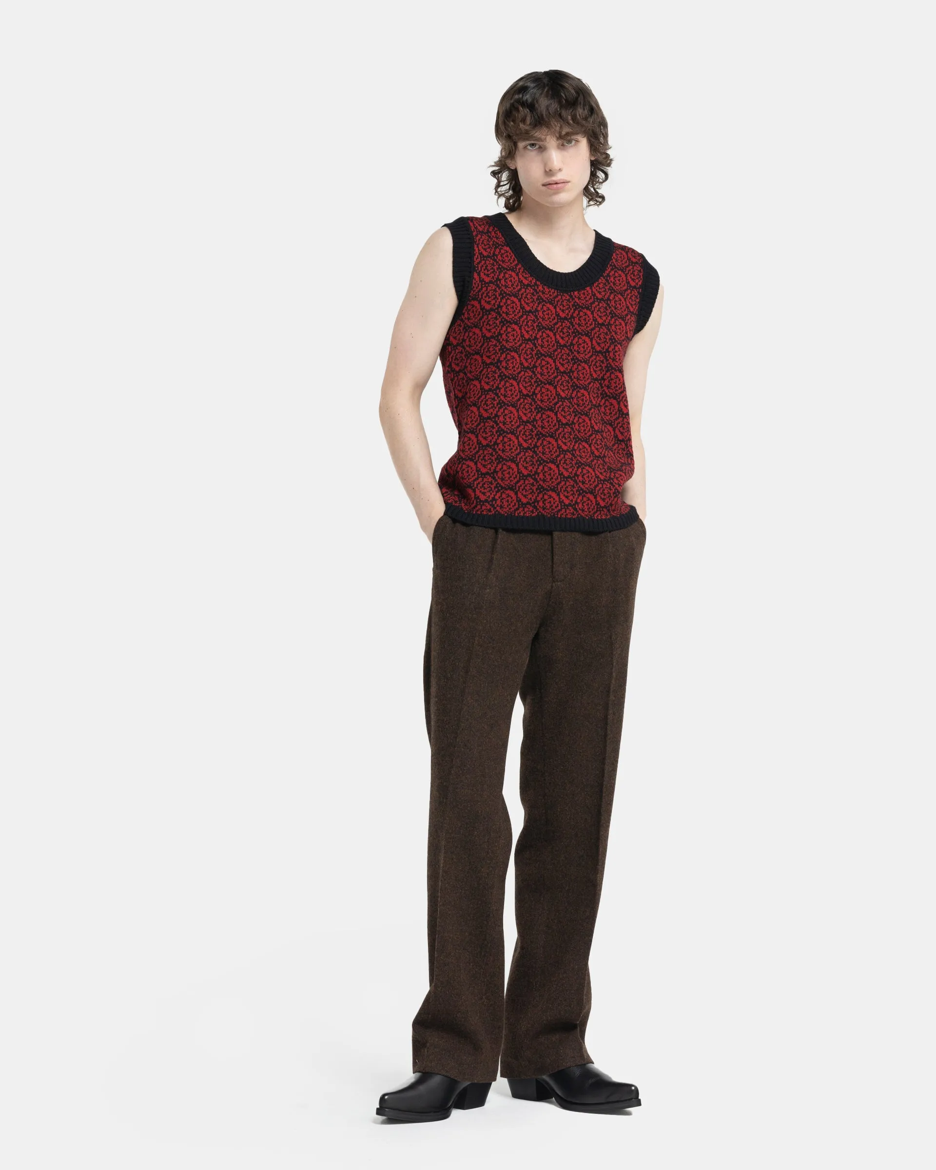 Rose Jacquard Tank Top in Black and red