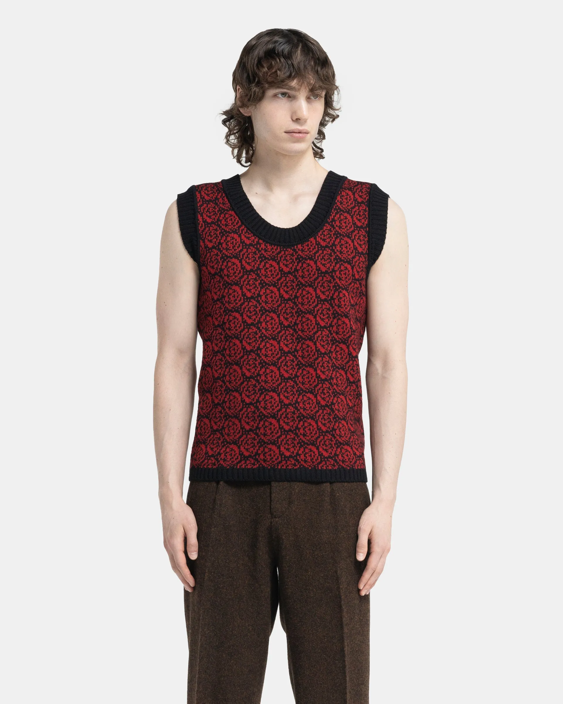 Rose Jacquard Tank Top in Black and red
