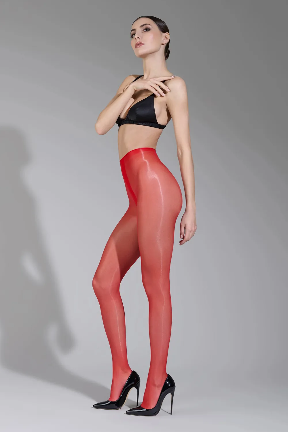 Satin Tights Red 10 Denier