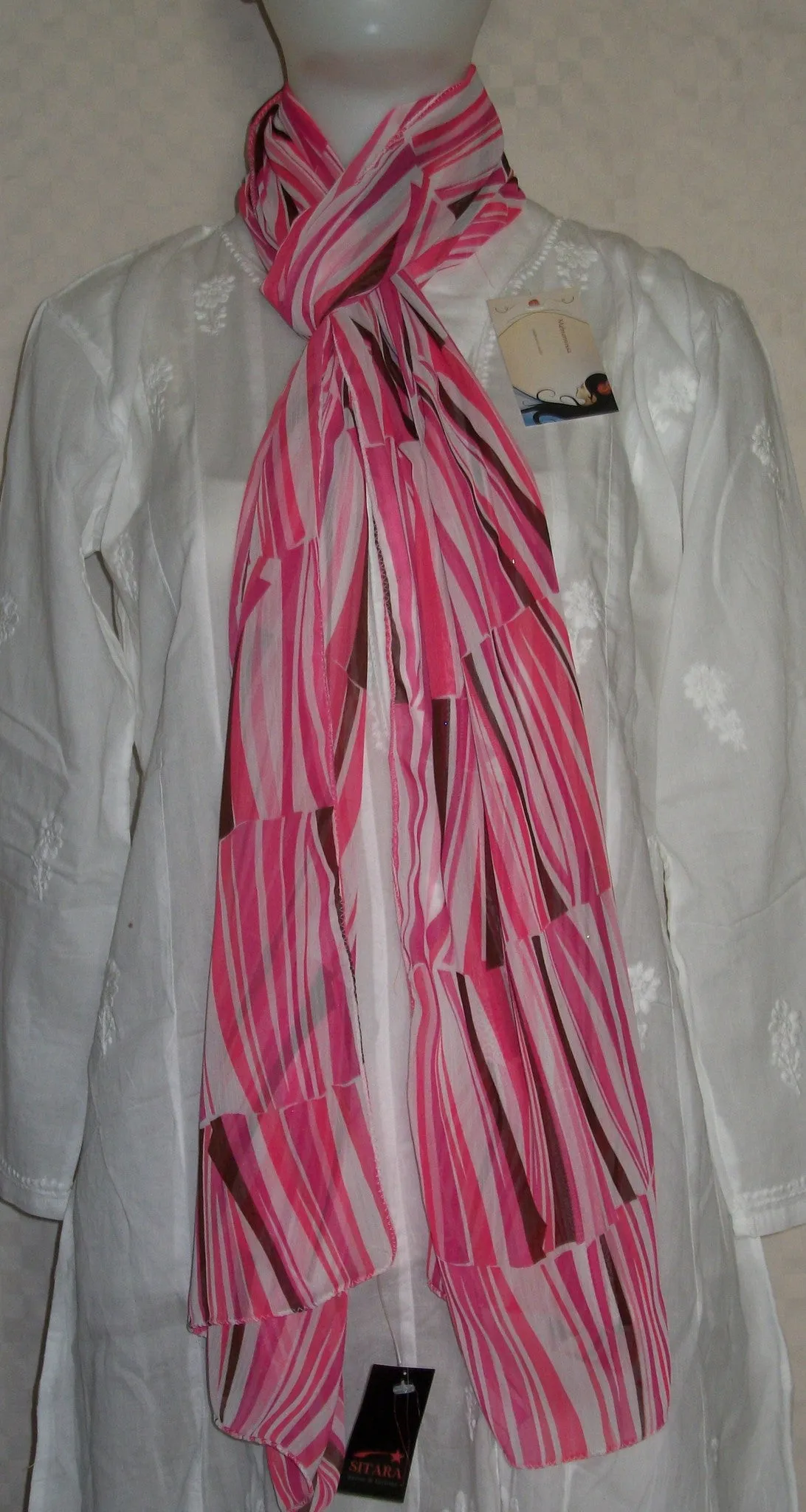 Scarf 2267 Pink Georgette Dupatta Chunni Shawl Shieno
