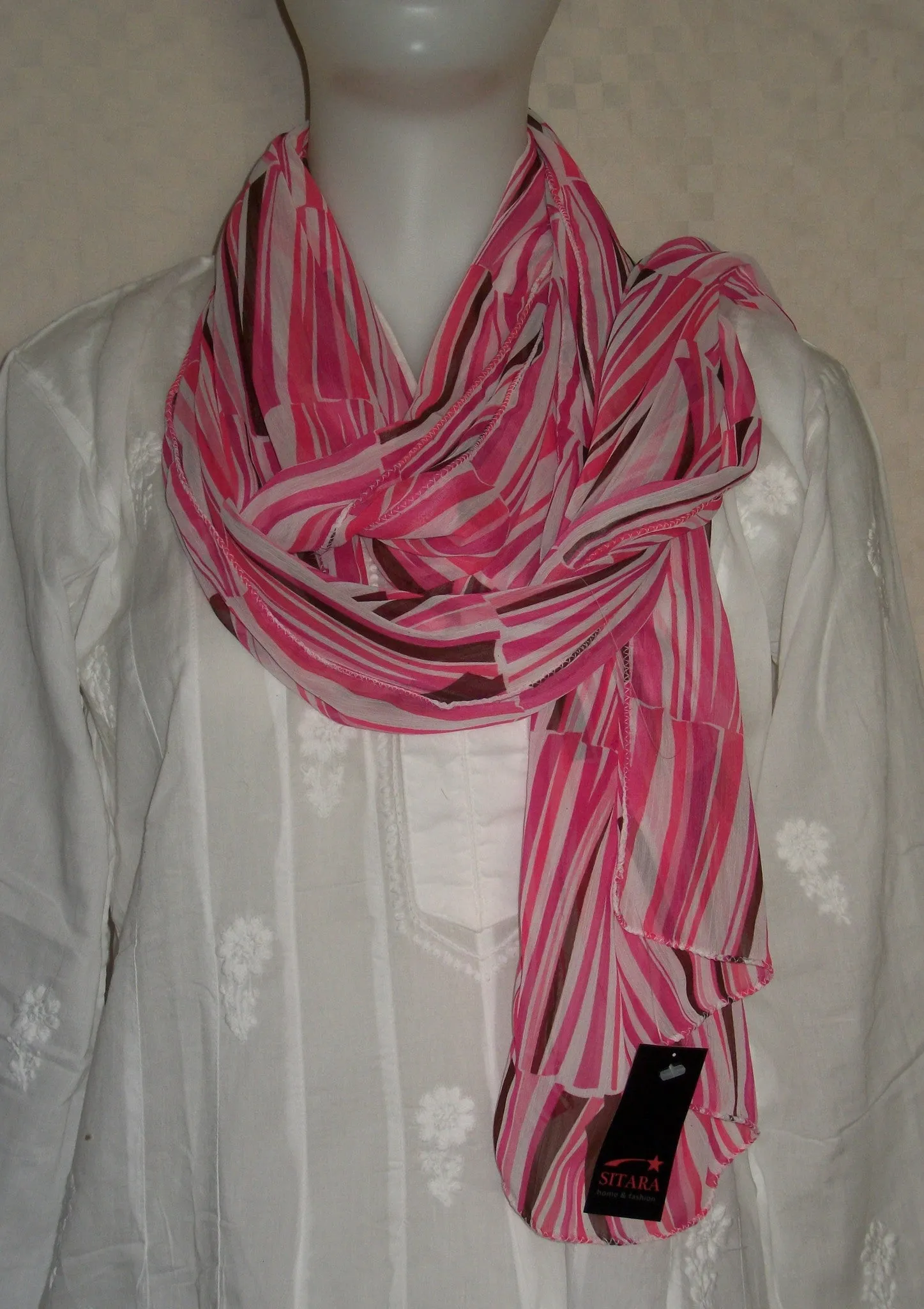 Scarf 2267 Pink Georgette Dupatta Chunni Shawl Shieno