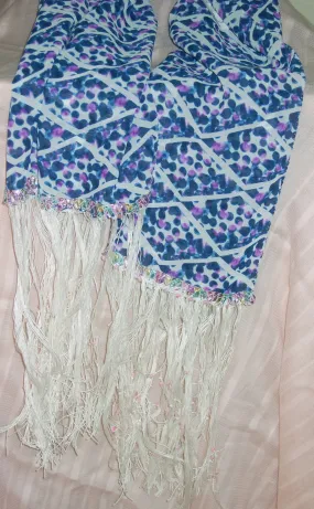 Scarf 554 Blue Printed Georgette White Tassels Dupatta Chunni Shawl Wrap