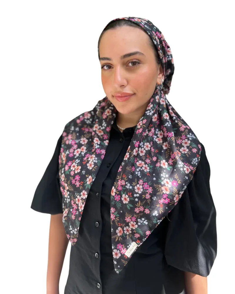 Scarf Bar Black Liberty Flora Classic Pre-Tied Bandanna with Velvet Grip