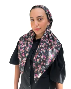 Scarf Bar Black Liberty Flora Classic Pre-Tied Bandanna with Velvet Grip