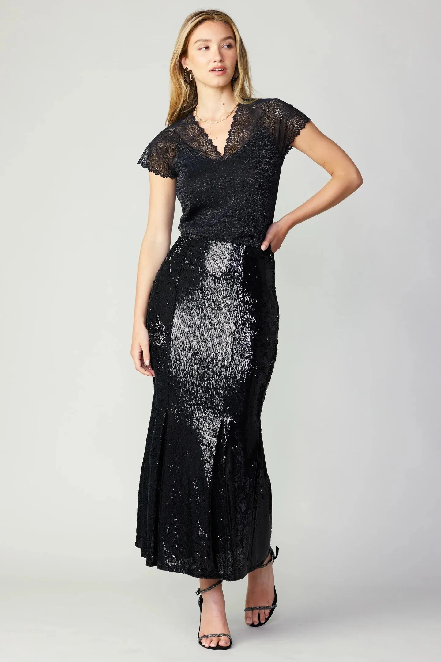 Sequin Flared Midi Skirt