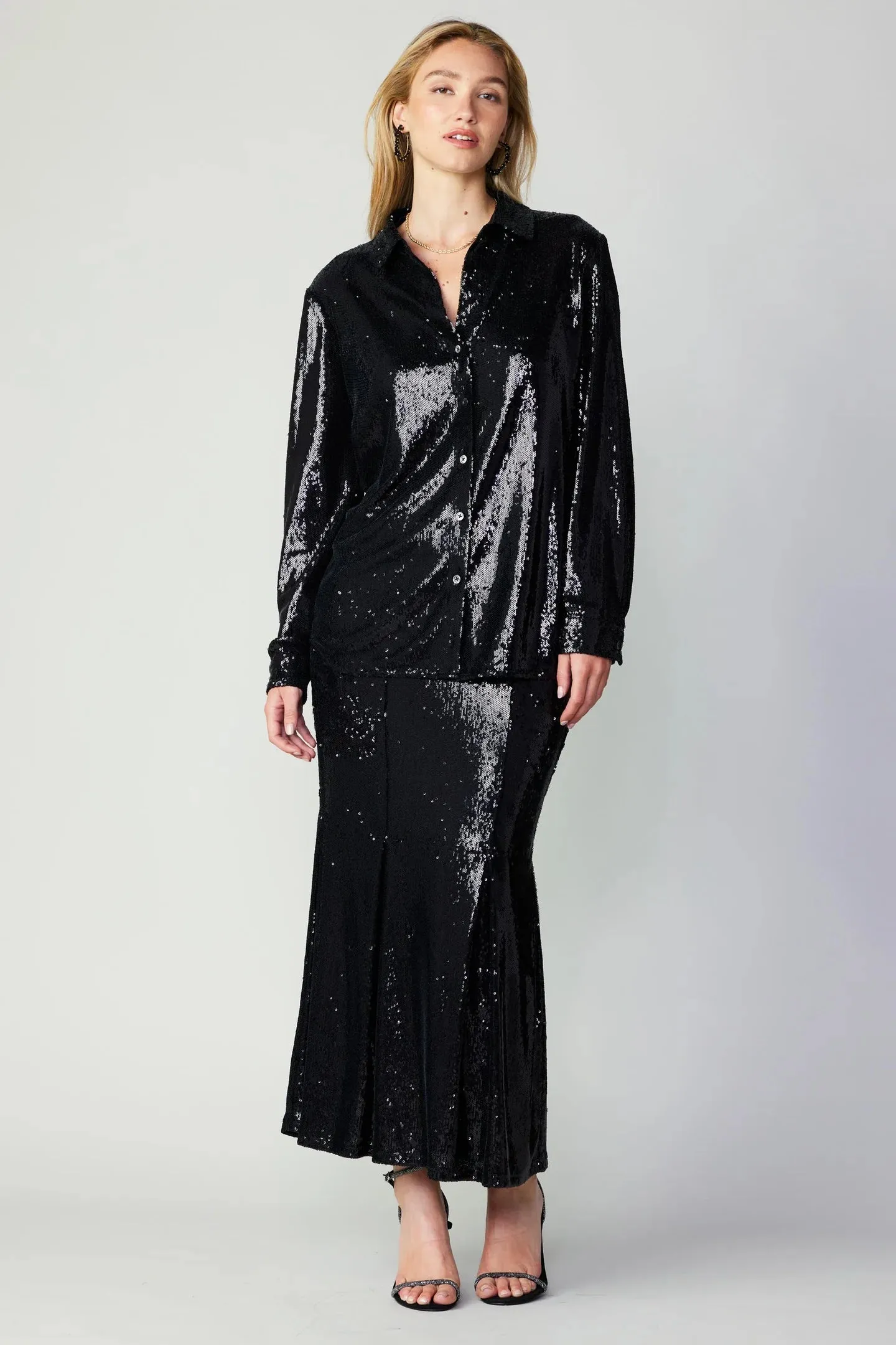 Sequin Flared Midi Skirt