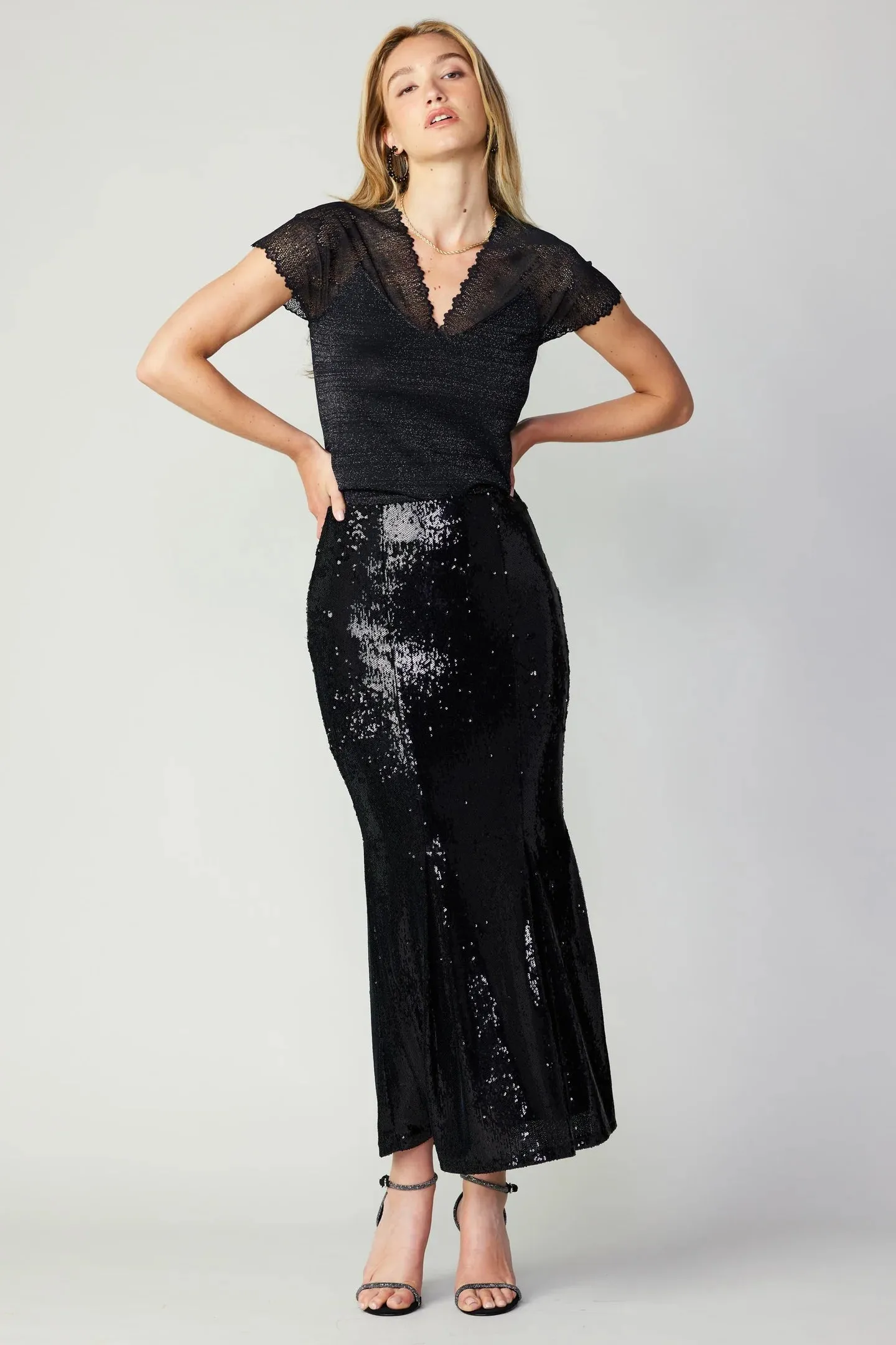 Sequin Flared Midi Skirt