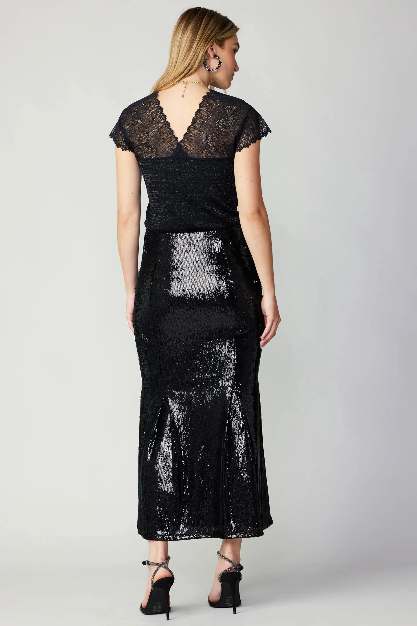 Sequin Flared Midi Skirt