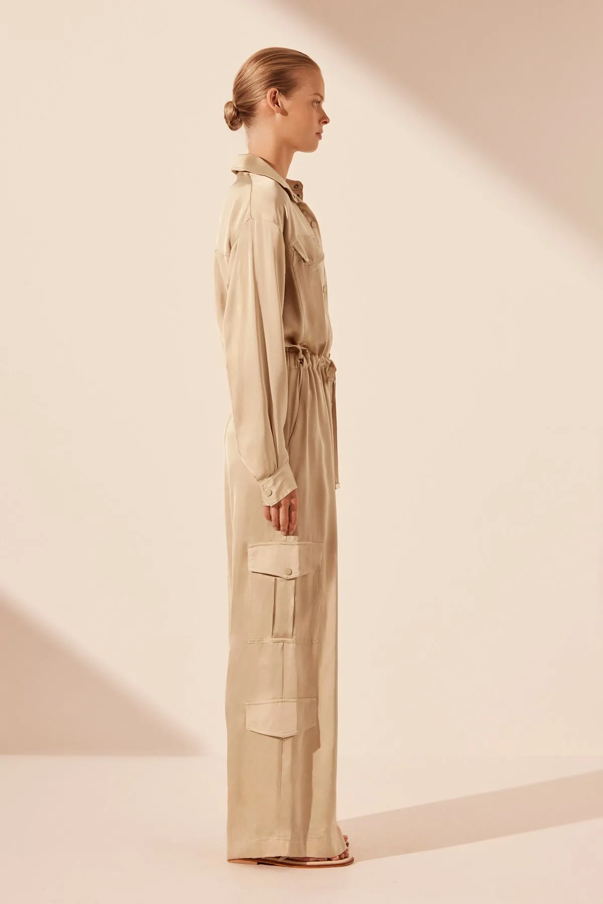 SHAE DRAWSTRING UTILITY JUMPSUIT - OAT