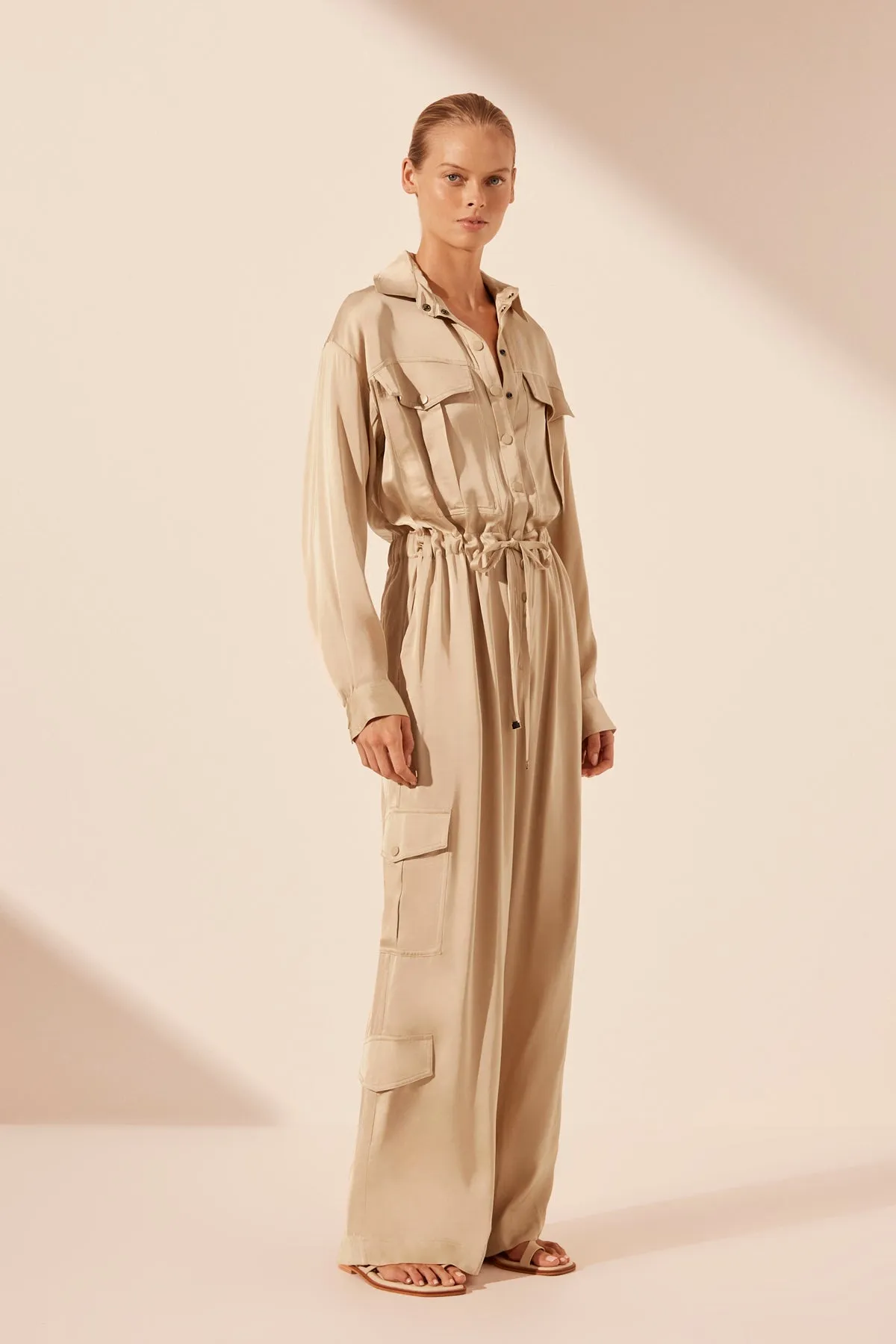 SHAE DRAWSTRING UTILITY JUMPSUIT - OAT