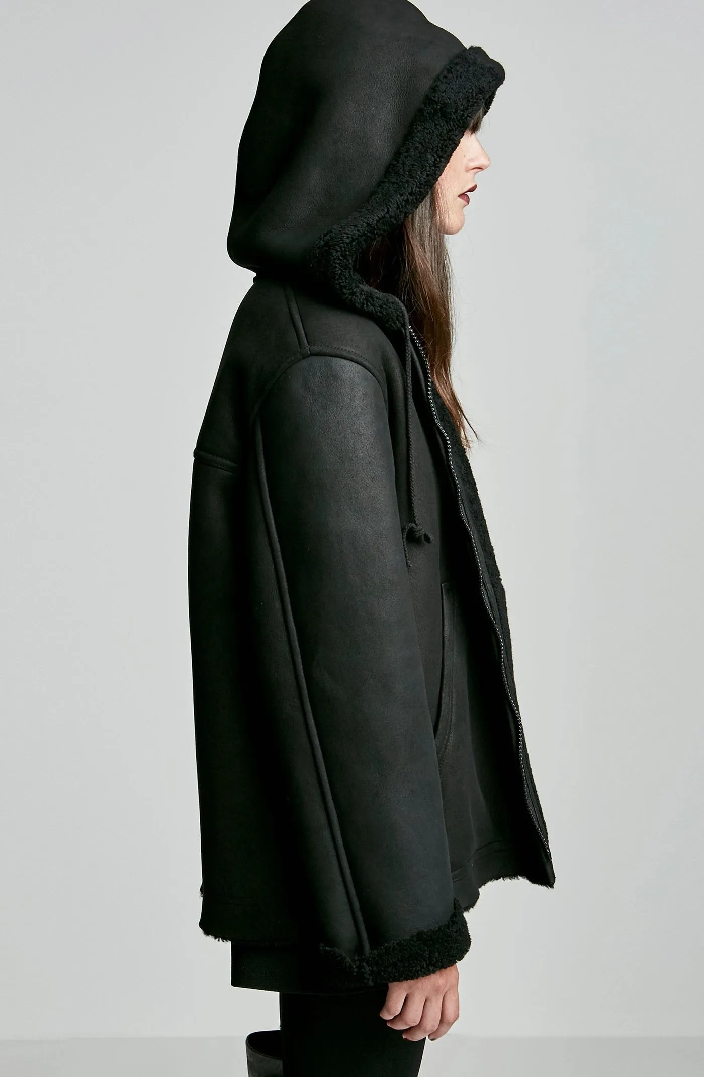 SHEARLING HOODED JACKET