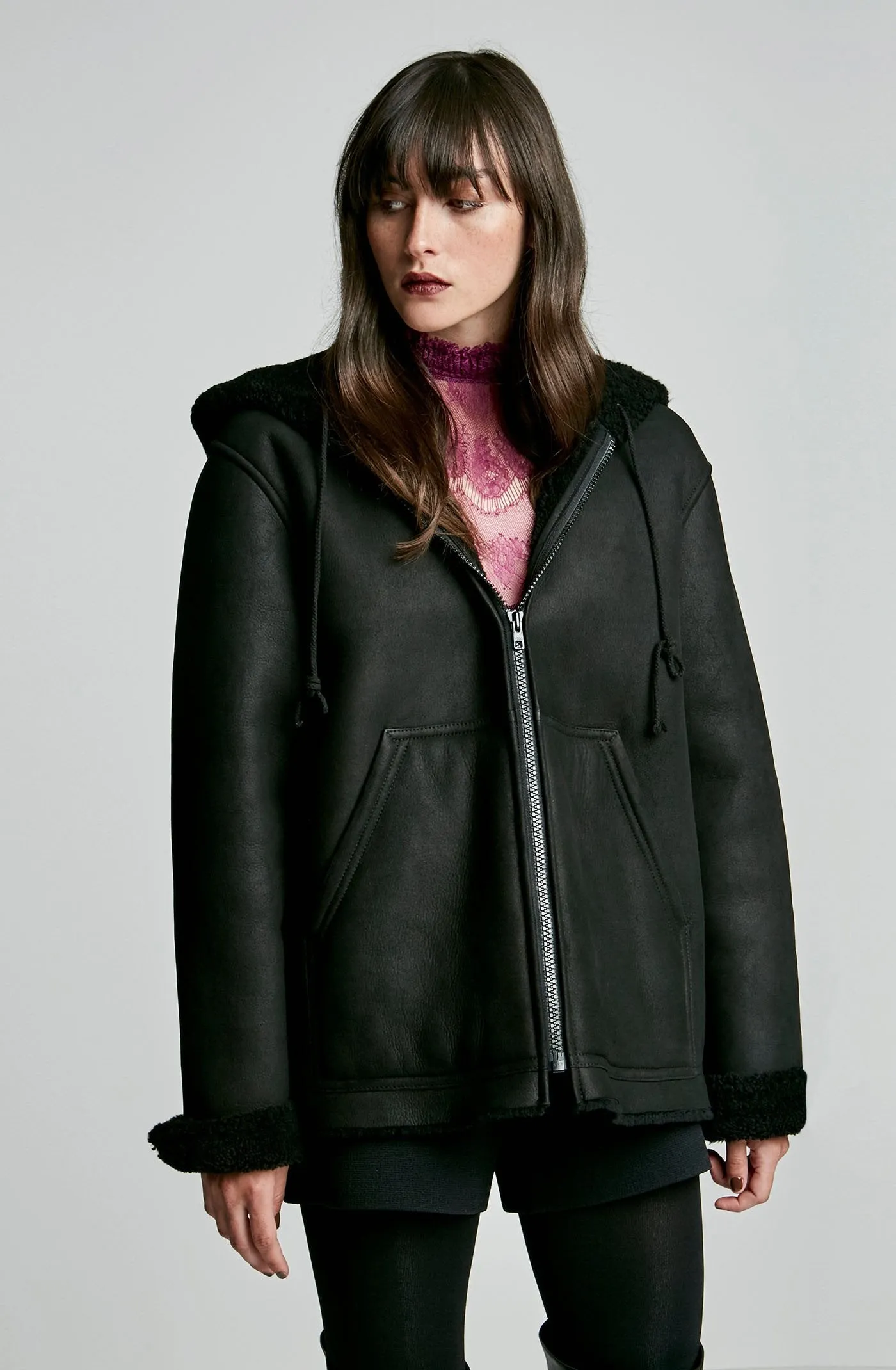 SHEARLING HOODED JACKET