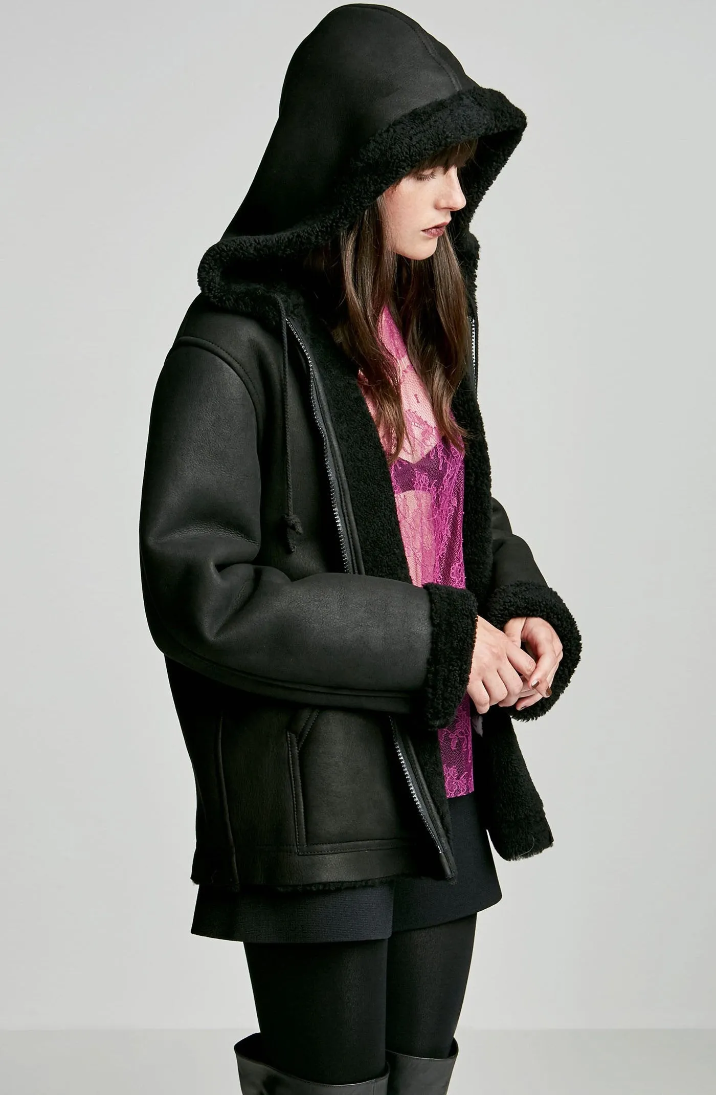 SHEARLING HOODED JACKET