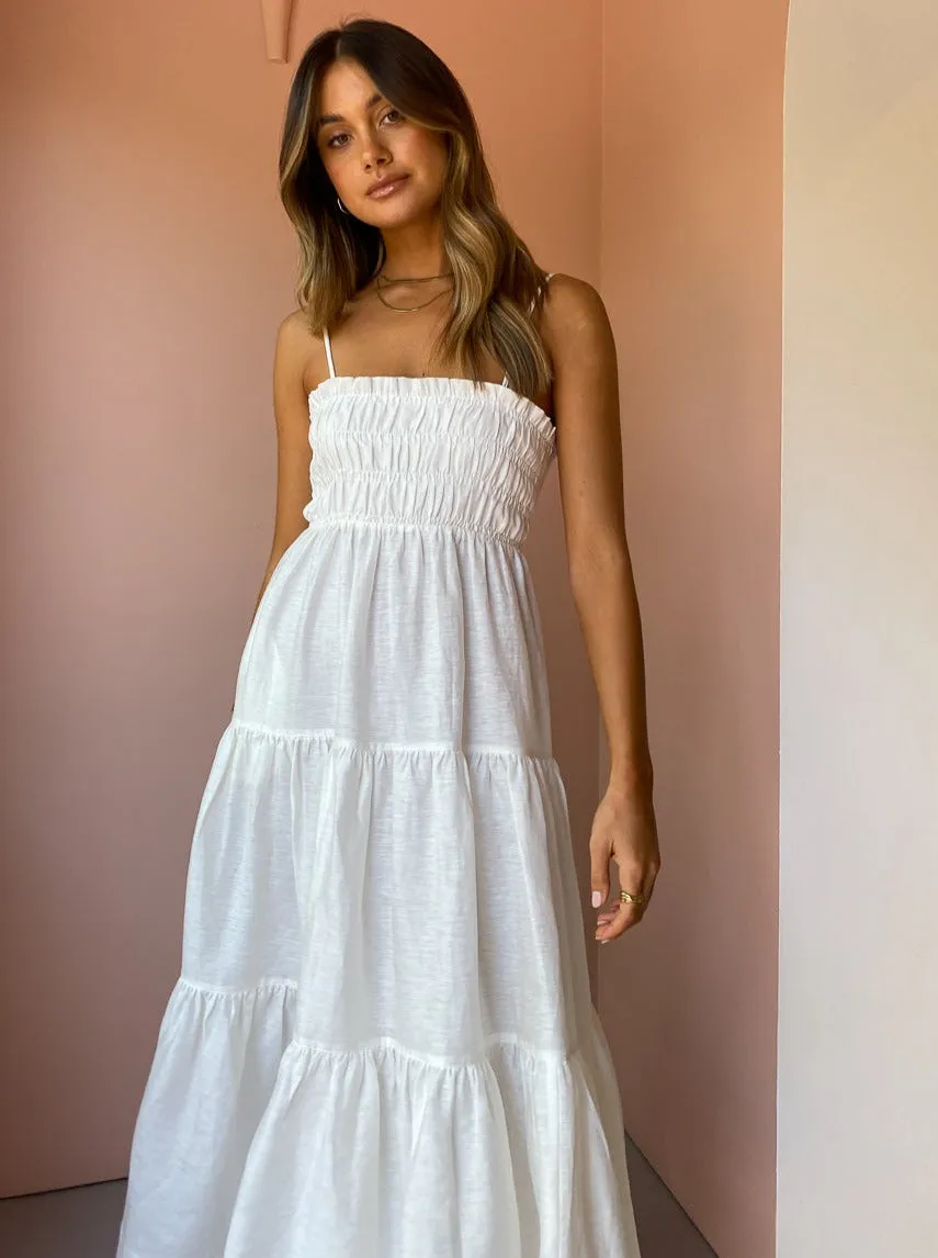 Shona Joy Bruna Open Back Shirred Midi Dress in Ivory