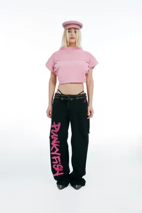 Short Sleeved  Cropped Sweatshirt Pink